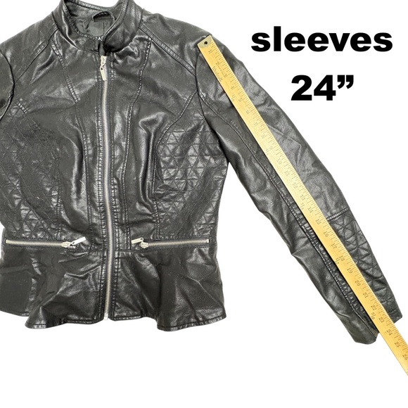 jacket leather BACCINI S black soft zip front zip pockets peplum hem vintage - Picture 13 of 15